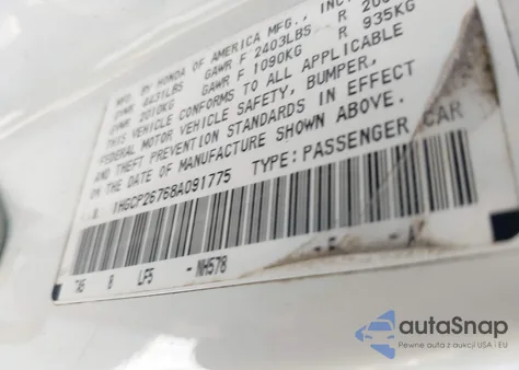 2008 Honda Accord 2.4 Ex from USA, damaged, VIN 1HGCP26768A091775